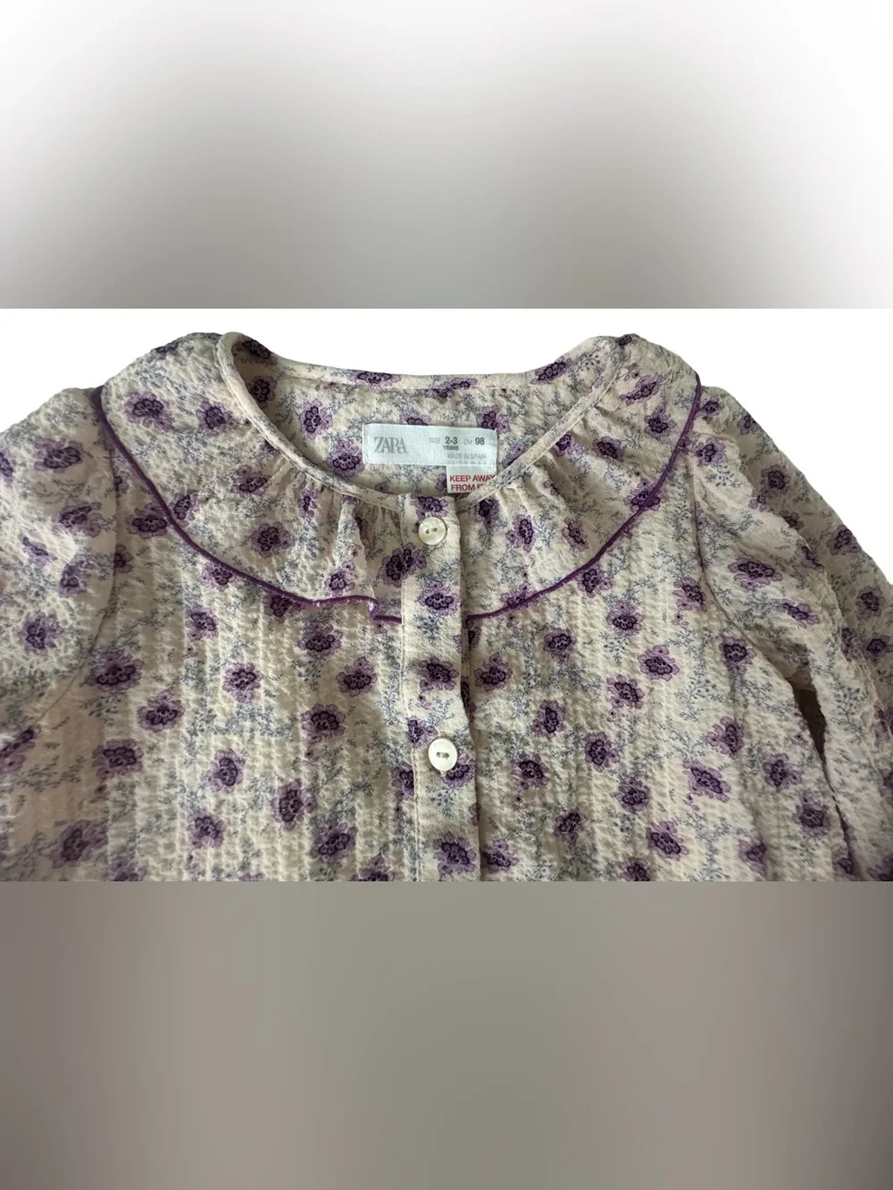 Zara girl’s Cream Dress with Purple Floral Print.  Size 2-3T.